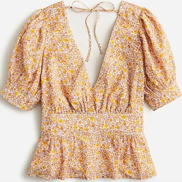 Puff-sleeve V-neck top in scattered blooms - Picture 1 of 6